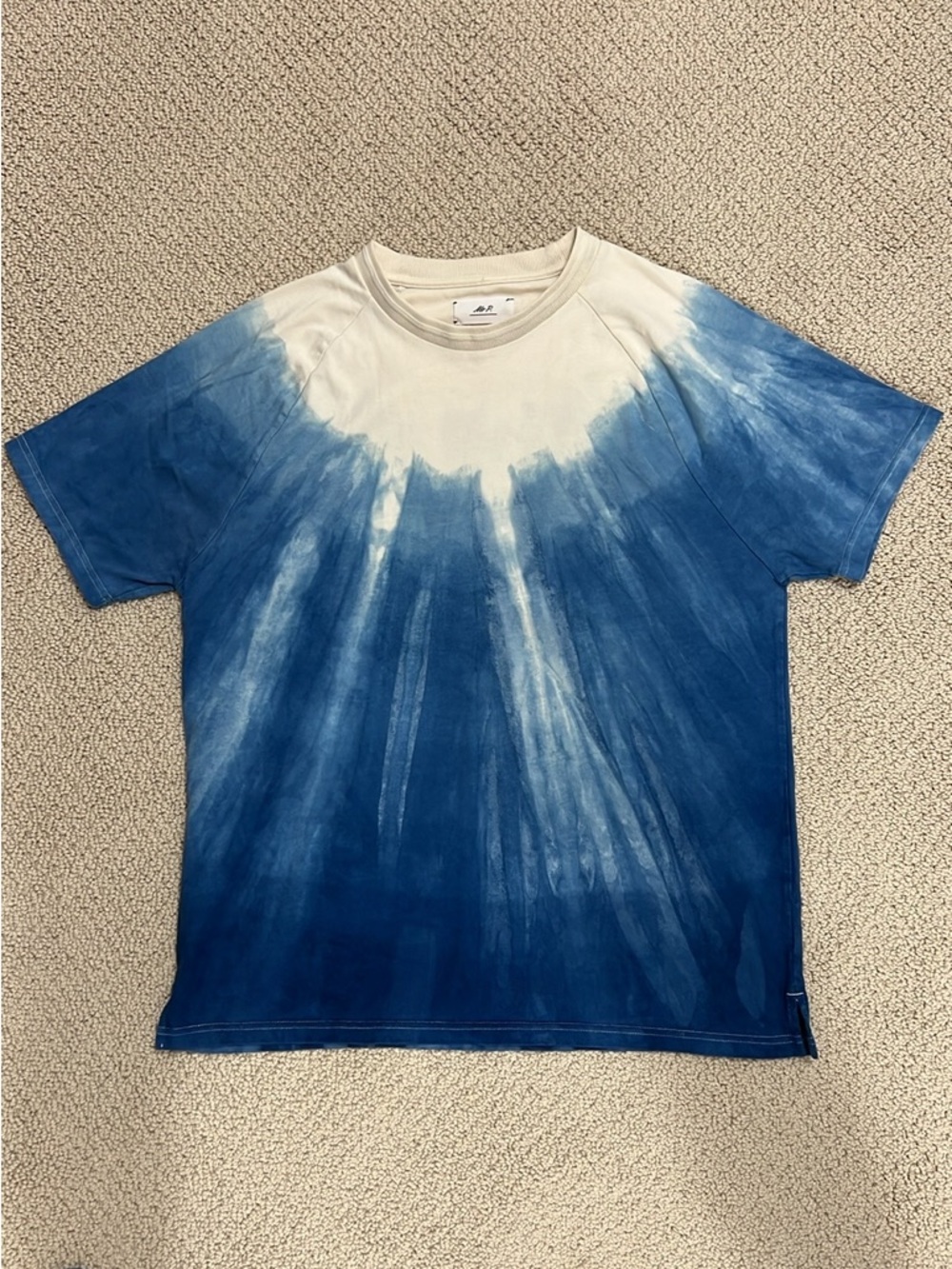 Mr P Porter Ecru Off White Blue Tie Dye Pure Cotton Short Sleeve T Shirt Large